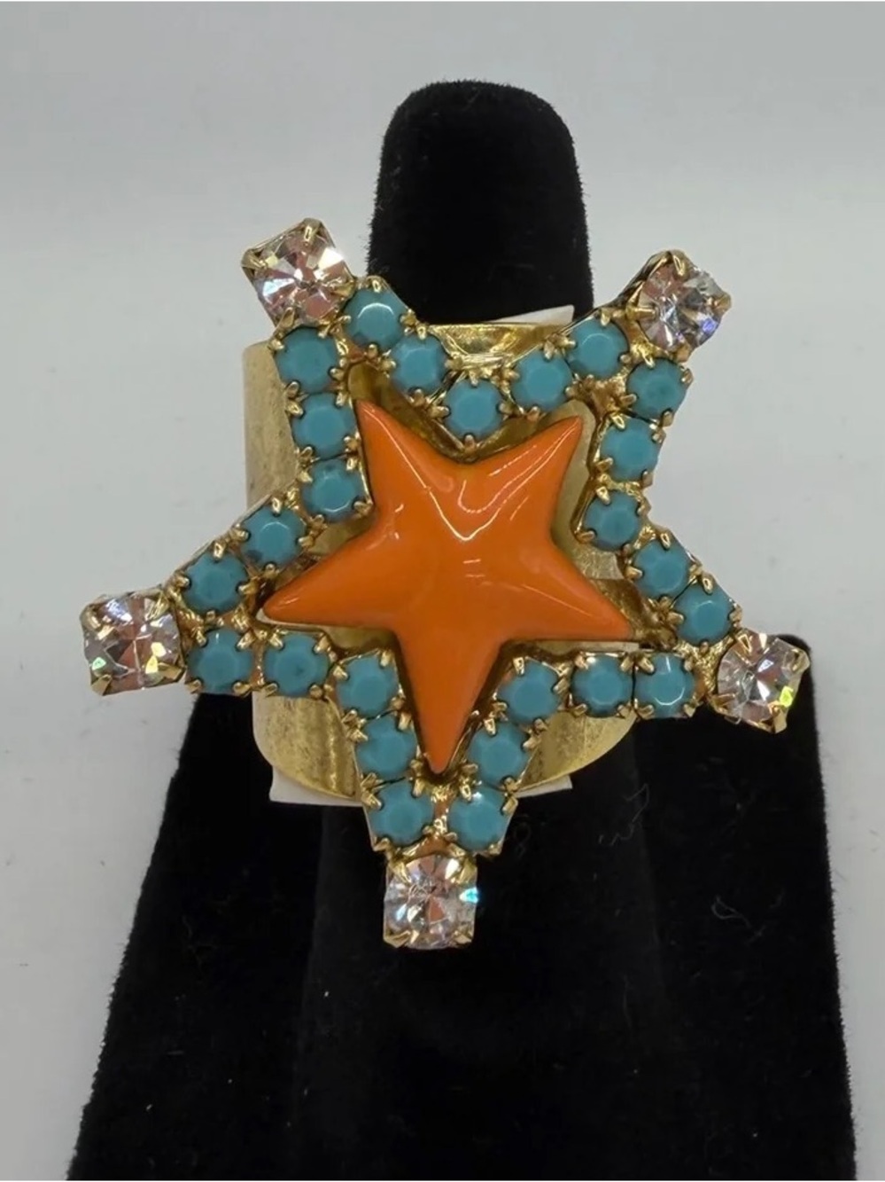 Tova star enamel ring in orange and turquoise